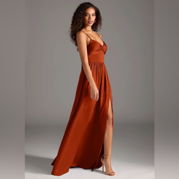 AZAZIE ZEYA — Paprika A-Line Pleated Stretch Satin Dress - Picture 13 of 14